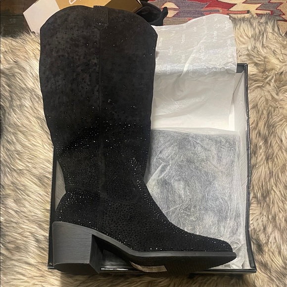 Pierre Dumas Black Sparkle Heeled Boots - Picture 2 of 8